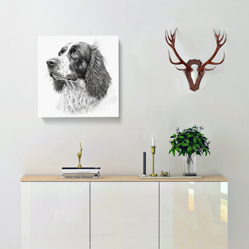 English Springer Spaniel Drawing - Wrapped Canvas, 50cm H x 50cm W x 3cm D
