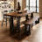 Walnut-colored solid wood rectangular dining table-1149747523