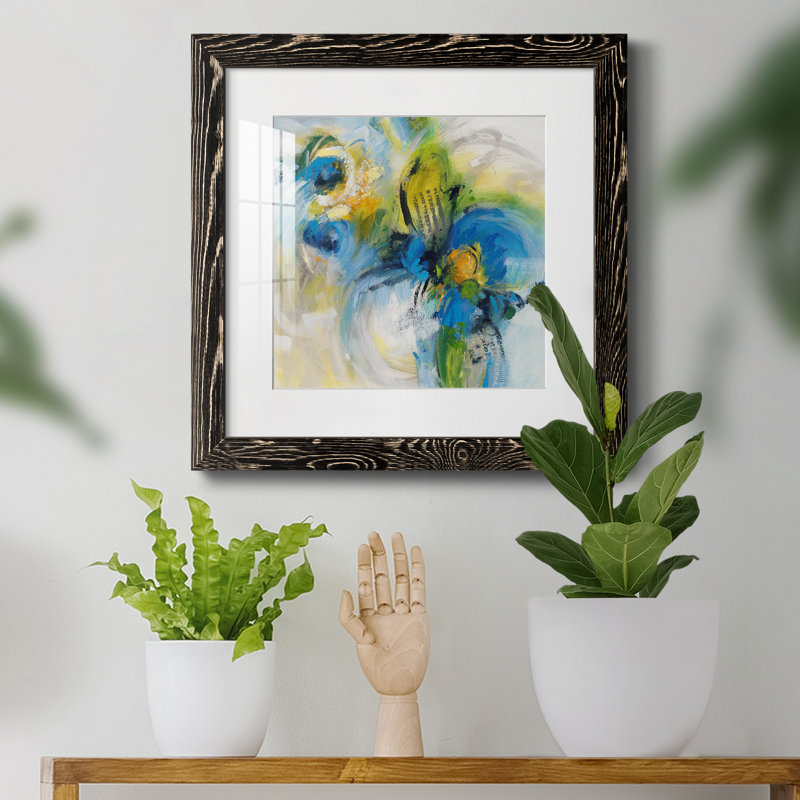 " Twirlwind ", Distressed Black Framed Paper, 31.5" H x 31.5" W x 1.5" D, White