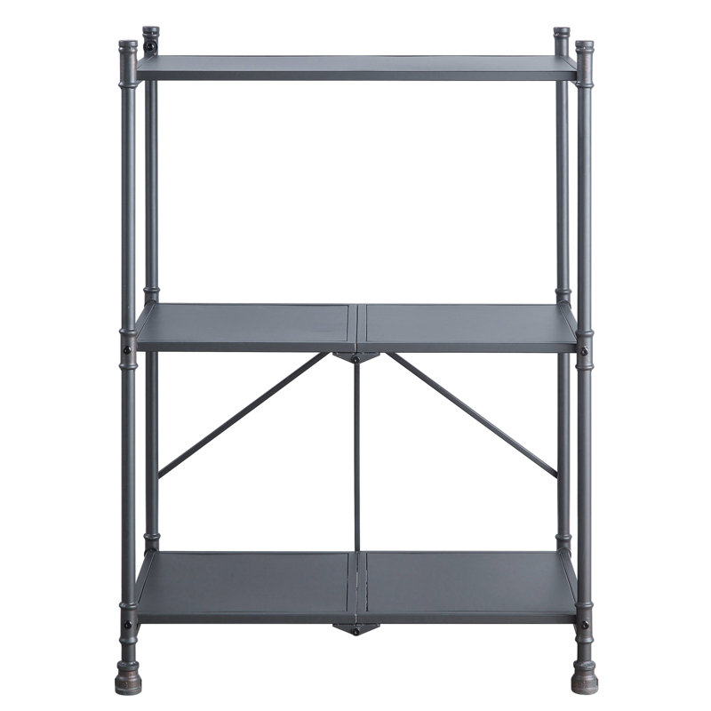 Sandy Black And Dark Bronze Hand-Brushed 3-Tier Console Table, 39.5" H x 31.5" W x 17.5" D