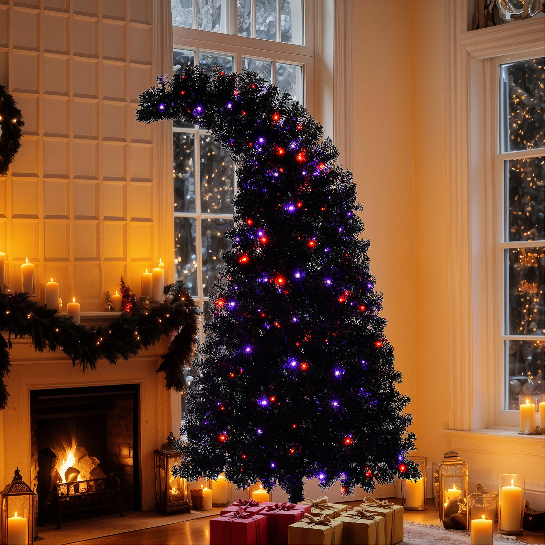 The Holiday Aisle® 6ft Pre - Lit Whimsical Black Christmas Tree With ...
