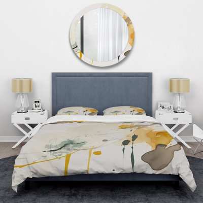 Touched By Mustard Yellow II - Abstract Duvet Cover Set - Microfiber Polyester