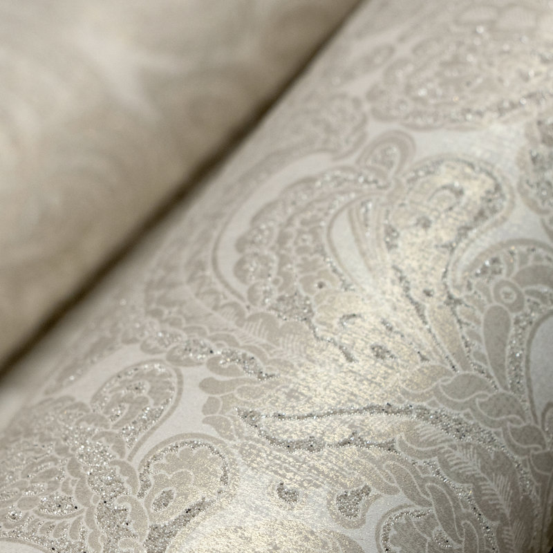 Adonea Aphrodite Glass Beads 3D Embossed 33' L x 21" W Wallpaper Roll, Cream Gold