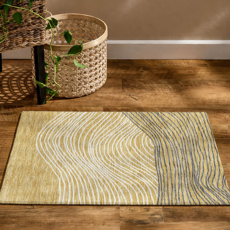 Premium Machine Washable Mayfield AMF2350 Stripes Rug, Gold, 2'6" x 3'10"