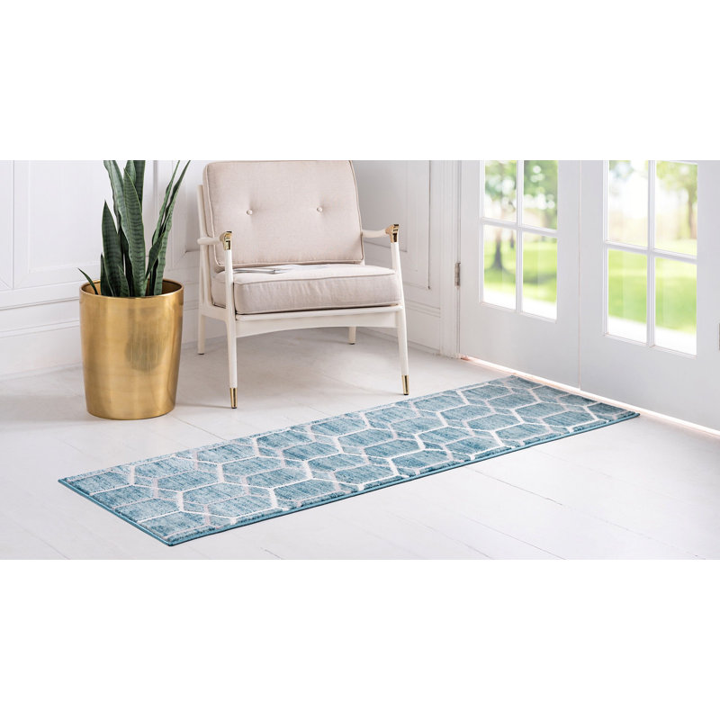 Tapis contemporain Clidy de couleur arctique, Tapis de couloir 3 pi x 10 pi