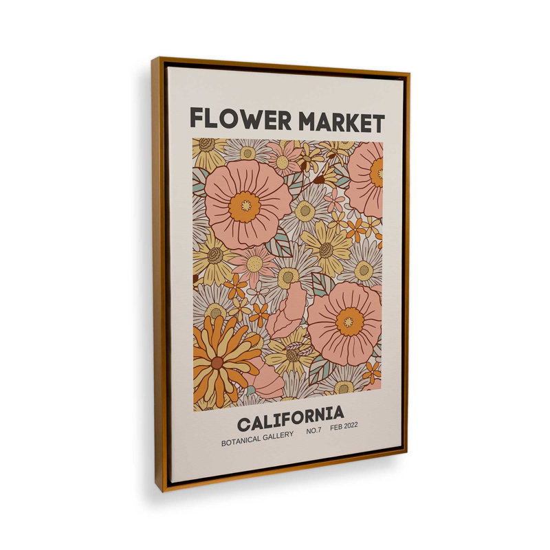 Marché de fleurs rétro en Californie, H 36,75 po x l 24,75 po x P 1,75 po, Cadre flottant en chrome poli