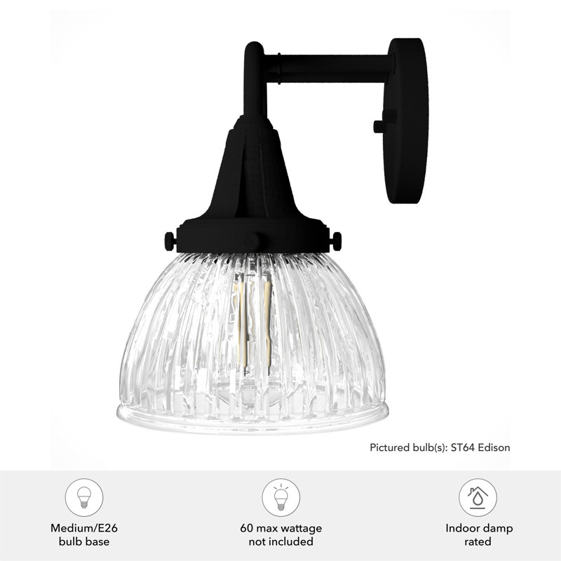 Black Iron 2-Light Fluted Glass Vanity Wall Sconce
