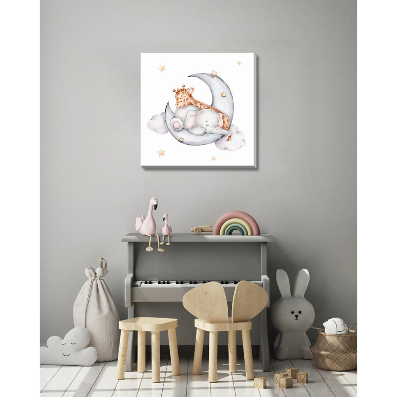 «Elephant And Giraffe On Moon», art mural, Sans cadre, H 24 po x l 24 po x P 1,5 po