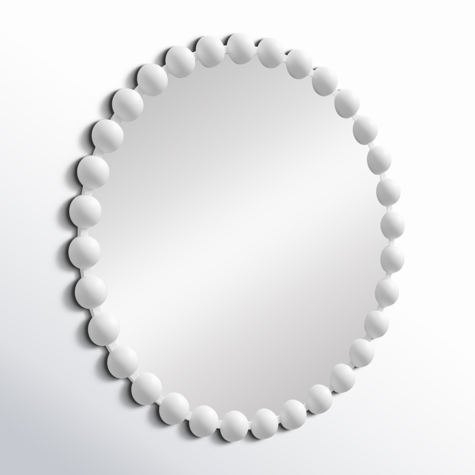Marlowe Beaded Round Metal Wall Mirror, 27" x 27", Matte White