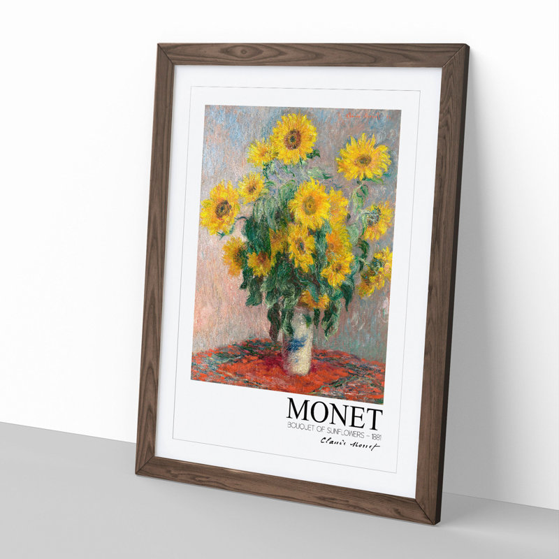 Bouquet of Sunflowers with Border by Claude Monet - Picture Frame Painting, 65cm H x 48cm W x 2cm D, Walnut