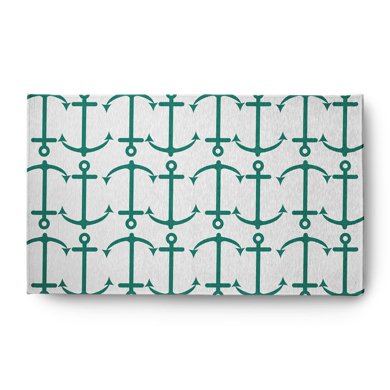 Tapis intérieur / extérieur en chenille tissé à la machine Upslope - bleu / blanc, Rectangle 3 pi x 5 pi