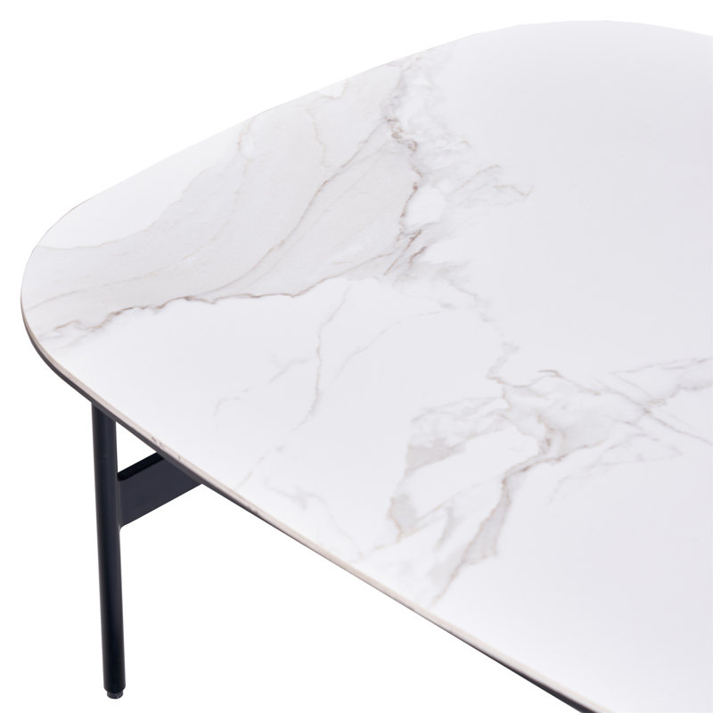Small Coffee Table For Living Room,Modern Rock Beam Ceramic Coffee Table,Low Square Center Table Easy Assembly