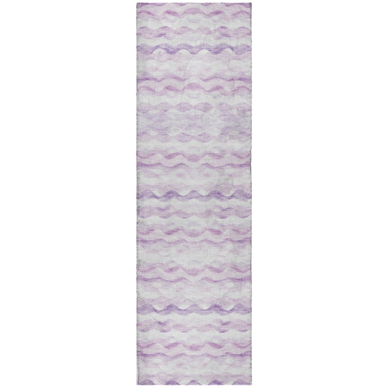 Premium Machine Washable Dream Shag ADS195 Ribbons Rug, 2'3" x 7'6" Runner, Purple
