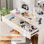 Meuble-lavabo de 32 po de largeur avec miroir éclairé et prise de courant, coiffeuse avec grand espace de rangement et tabouret rembourré pour chambre à coucher et studio