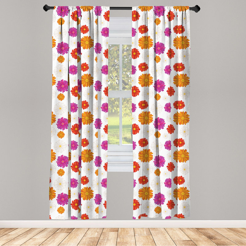 Gerber Daisy Floral Semi-Sheer Rod Pocket Sliding Panel, 28" x 95"