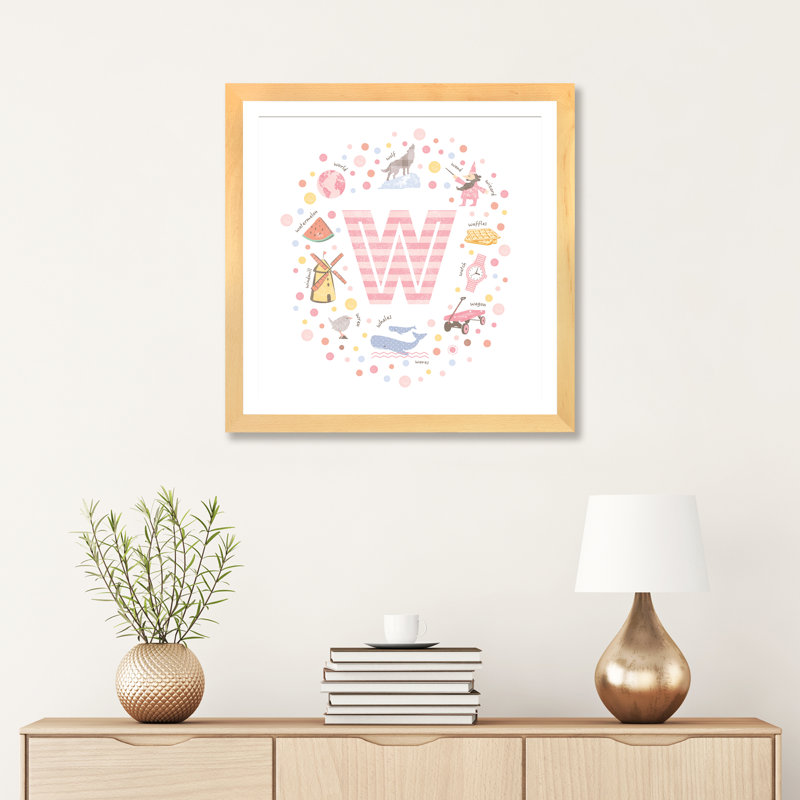 Lettre W - impression d'art graphique, Papier avec cadre beige, H 24 po x l 24 po x p 1 po, Blanc
