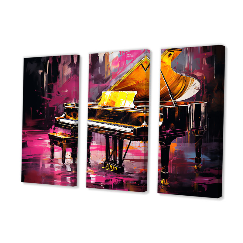 Ensemble de salon de piano jaune et mauve, H 32 po x l 48 po x P 1 po