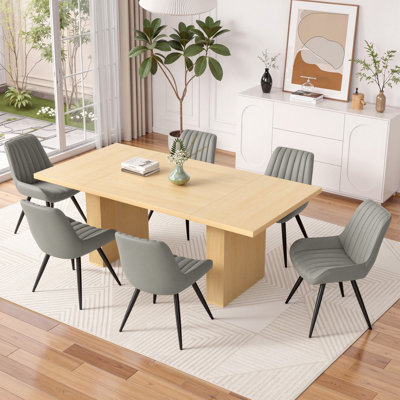 Ensemble de table de salle à manger rectangulaire Modern Farmhouse 7 pièces avec 6 chaises rembourrées et rembourrées