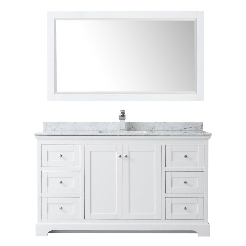 Avery 60'' Single Bathroom Vanity with Stone Top, White, Polished Chrome