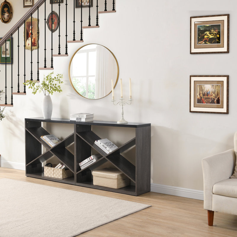 Console 70,04 po avec rangement, rectangulaire noire, forme en X détachable pour le vestibule, le salon, le couloir