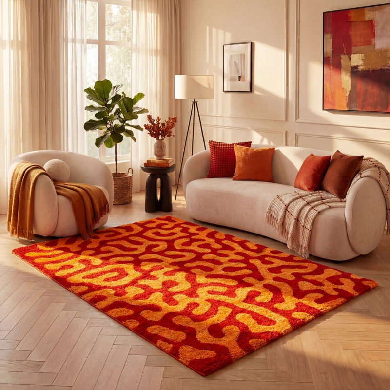 Joli Abstract Doodle Area Rug Soft Dense Pile for Living Rooms and Bedrooms, Red/Orange, Rectangle 160 x 230 cm