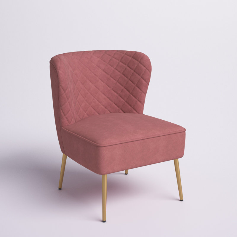Tru 25" Wide Quilted Velvet Side Chair with Gold Legs, Pink Velvet