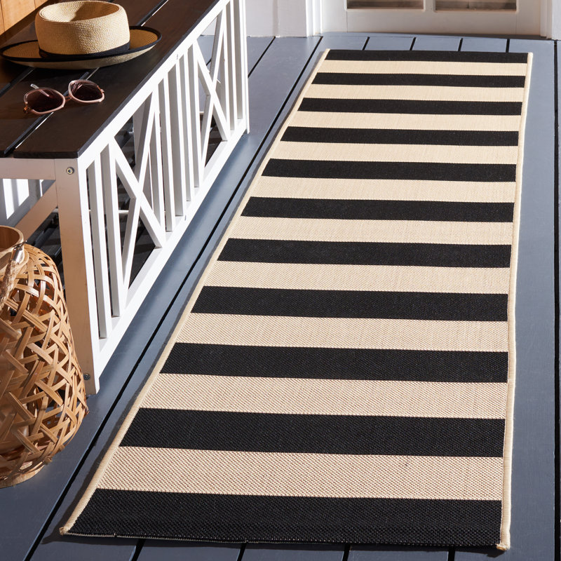 Mestas Striped Beige/Black Indoor/Outdoor Area Rug, Runner 2'3" x 8'