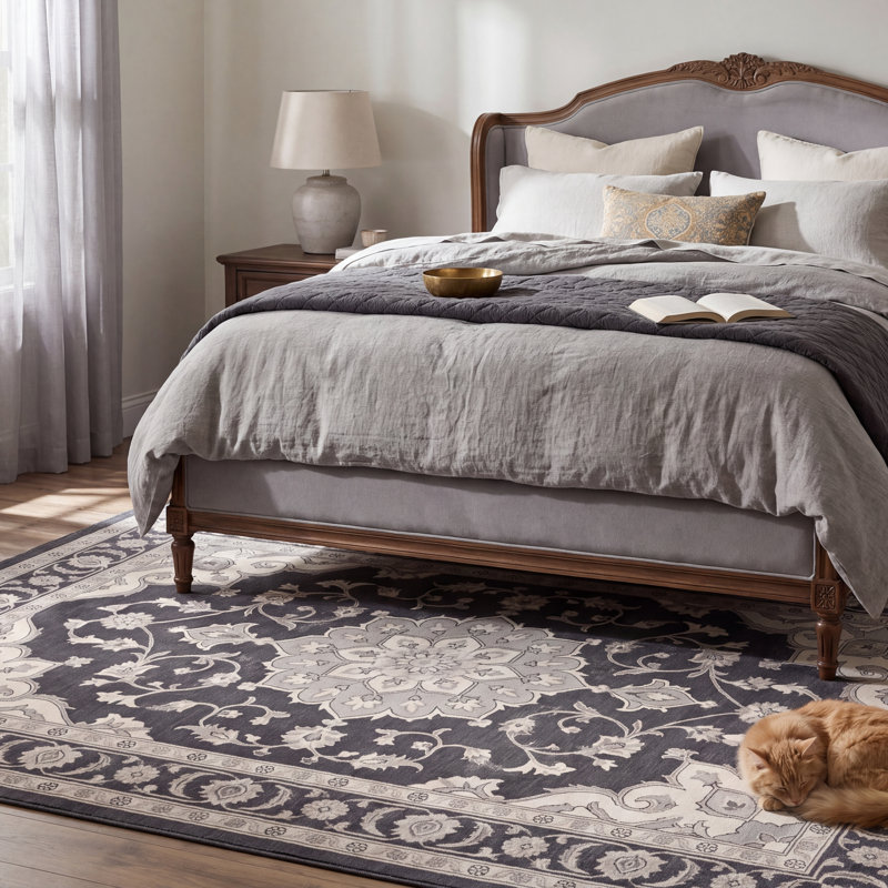 Tapis Poplar2 traditionnel à médaillon délavé, style persan, gris ivoire et beige, lavable à la machine, antidérapant, à poils courts, pour l'intérieur et l'extérieur, adapté aux animaux domestiques, idéal pour le salon, la chambre, la salle à manger, l'entrée, le couloir ou le bureau.