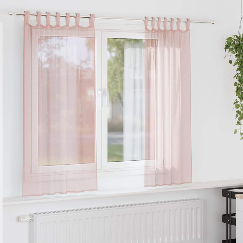 Voile Curtains With Tab Top 2 Pcs, Light Pink, 140cm Width x 140cm Drop