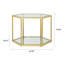 Table d'appoint hexagonale de luxe, plateau en verre trempé transparent avec structure en acier inoxydable doré, table basse décorative pour le salon, la chambre à coucher ou le bureau