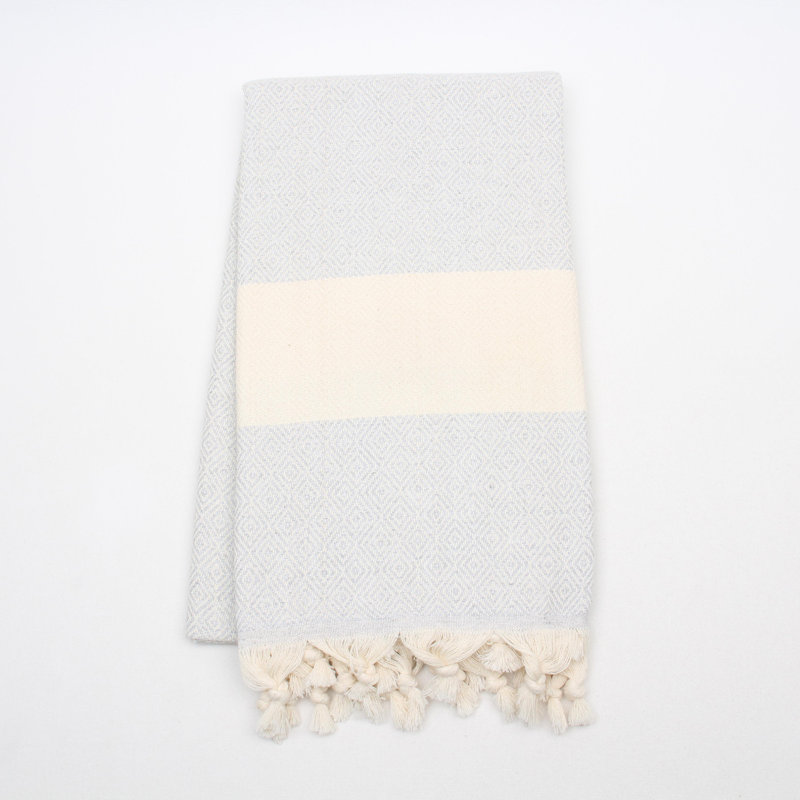 Diamond Pattern Turkish Cotton Towels – Peshtemal & Peshkir, Quick Dry & Soft, Light Grey, Hand Towel - 1 Pack