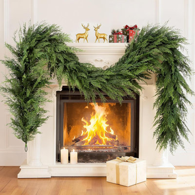 Artificial Cedar, Cypress & Pine Garland – Green – 9 Ft Realistic Faux Greenery For Indoor & Outdoor Décor