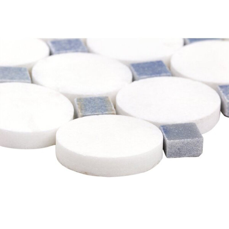 Kinetic 1x2 Circles Polished Thassos and Carrara Marble Mosaic Tile