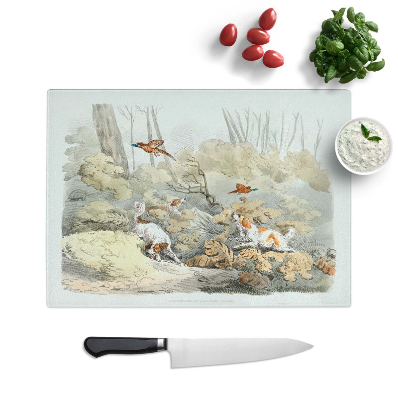 Glass Dogs Chasing Pheasants by Henry Alken Chopping Board, 39 cm W x 28.5 cm L