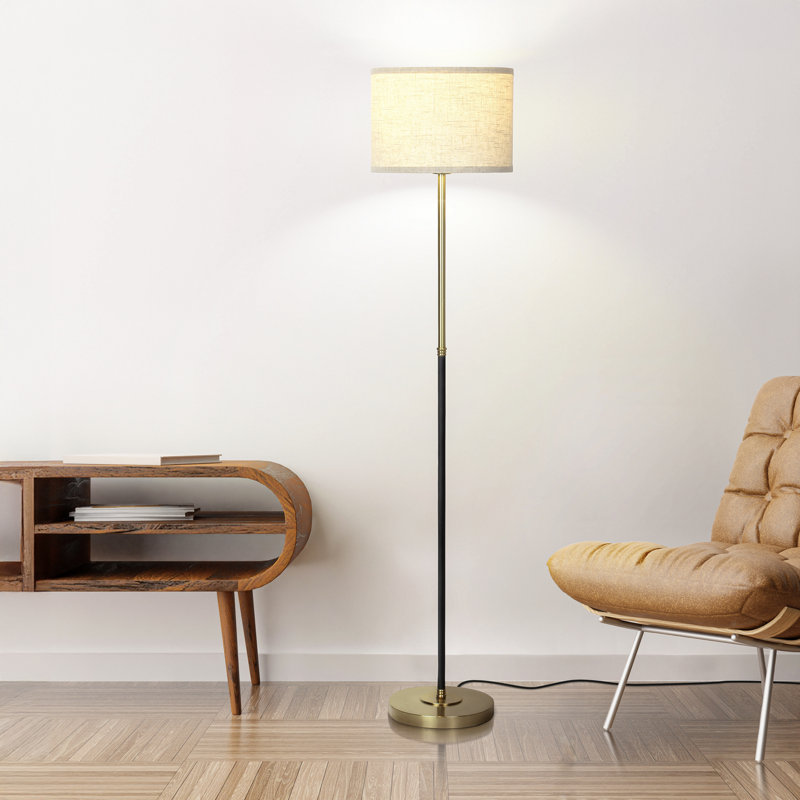 Emery 60 in. Mid-Century Modern LED Energy Efficient Floor Lamp with Fabric Drum Shade