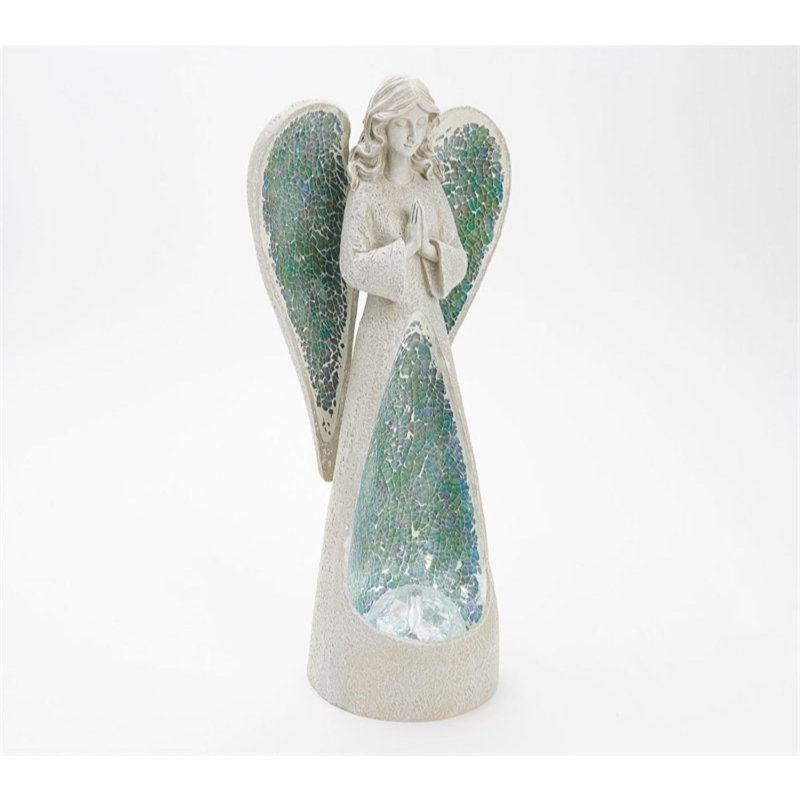 Statue de jardin ange en mosaïque éclairée, Bleu