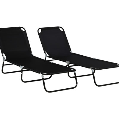 Chaises de patio pliantes, dossier inclinable à 5 positions, structure en acier pour bronzer à l'extérieur, plage, jardin, chaises longues noires pour terrasse et patio.