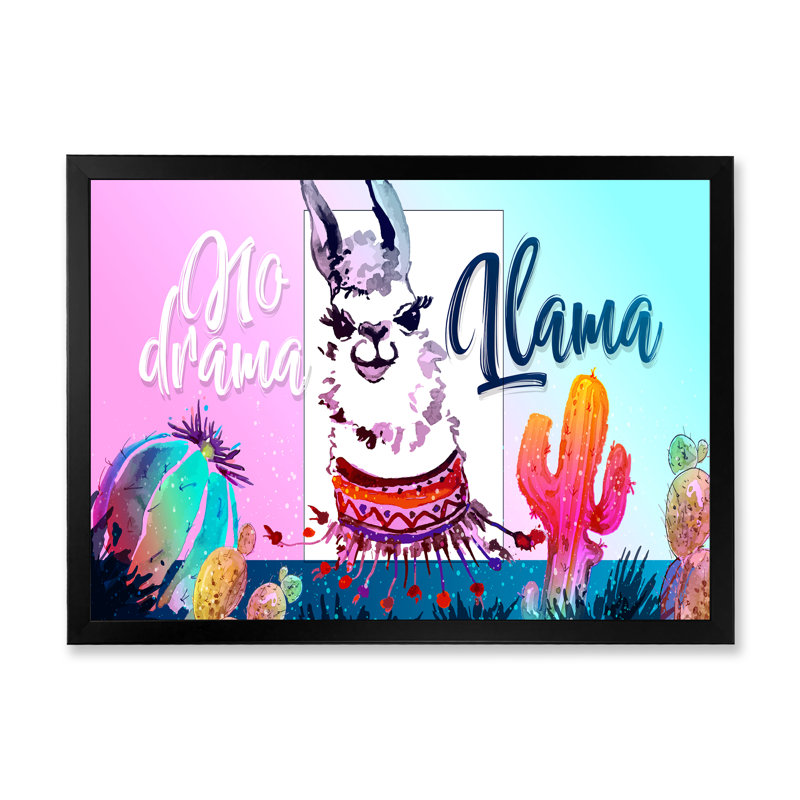No Drama Llama - Photographie sur toile, H 16 po x l 32 po x P 1,5 po, Toile avec cadre noir
