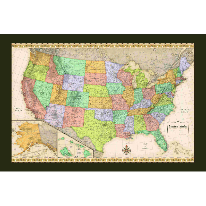 Classic USA Map 2 - cadre photo, impression sur toile, H 20 po x l 30 po