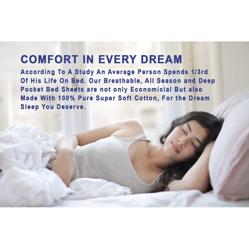 Queen Off-White Cotton Percale Sheet Set with Pillowcases
