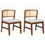 Ensemble de 2 chaises de salle à manger rembourrées en tissu avec dossier en rotin incurvé - Chaises d'appoint sans accoudoirs en bois massif pour la cuisine et la salle à manger