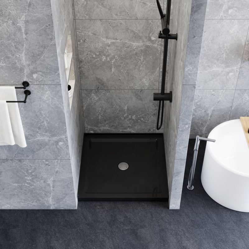 36" Black Acrylic Single Threshold Shower Base with Center Drain