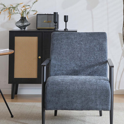 Méridienne moderne de 26,38 po gris-bleu avec revêtement en polyester et structure en métal robuste, idéale pour le salon, la chambre à coucher ou le bureau