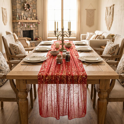 Chemin de table en gaze 119 pouces 10 pi, feuille métallique scintillante diaphane, repas, anniversaire de mariage, fête d'anniversaire, décoration de table pour la fête à la maison