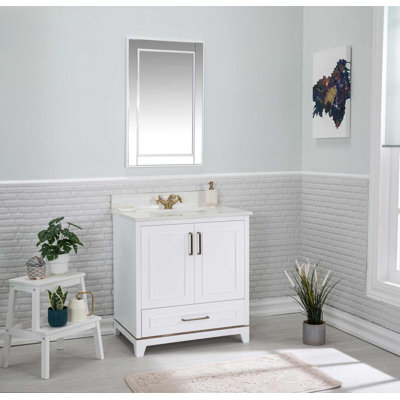 Albia 30'' Free-standing Single Bathroom Vanity with Quartz Vanity Top & Mirror -  Adorn Vanity, AVALBCW30