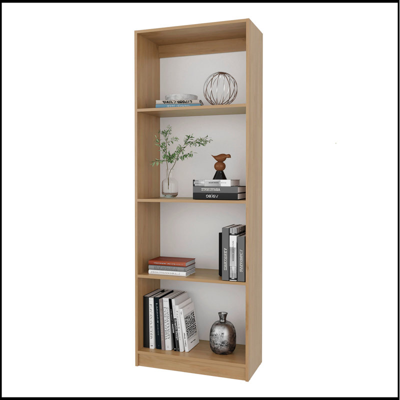 Natural Oak and White 4-Shelf Flat Bookcase with Open Storage for Modern and Stylish Organization