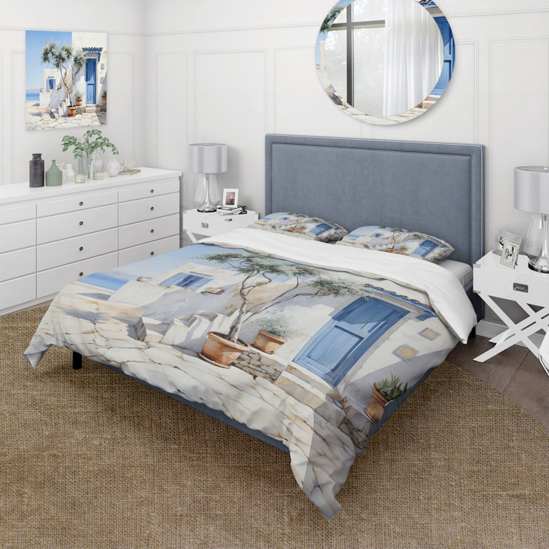 Grèce Cycladic Harmony II - Ensemble de housse de couette Paysages - Microfibre de polyester