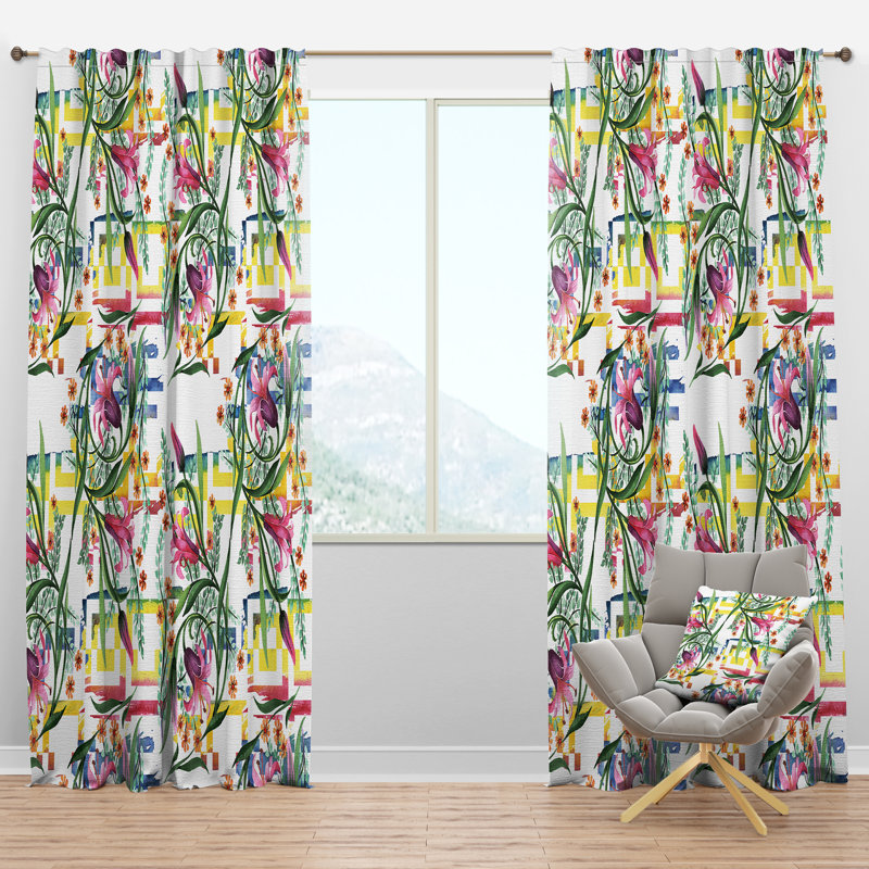 Panneau de rideau simple semi-diaphane avec passe-tringle Mid-Century Botanical, l 52 po x L 90 po