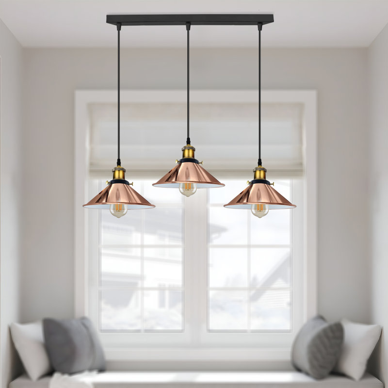 Latshaw 3-Light Kitchen Island Cone Pendant, Rose Gold