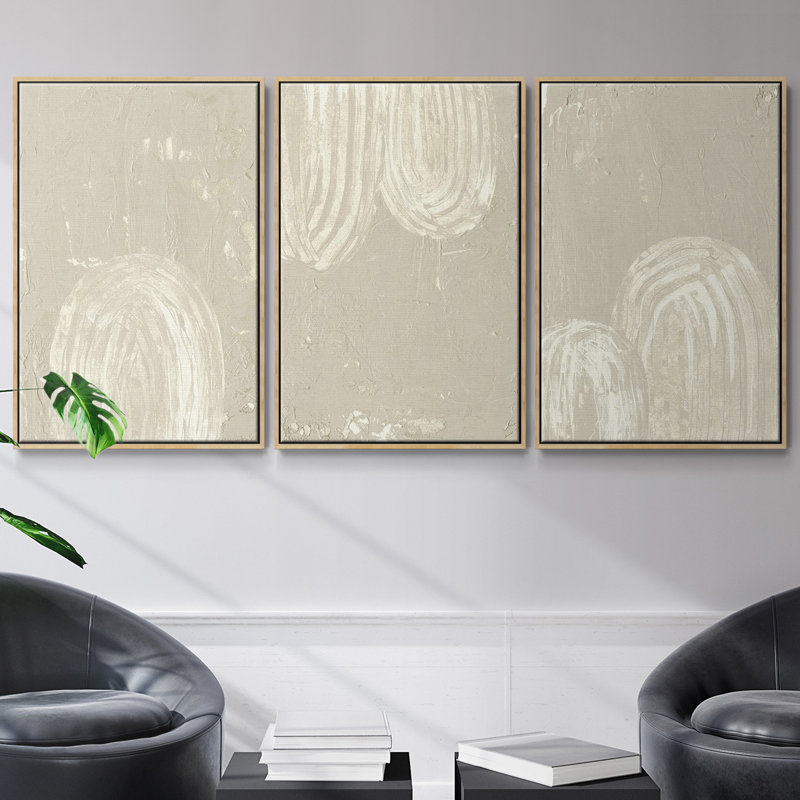 Sandy Arcs I, ensemble de 3 toiles encadrées sur toile, Naturel, H 27 po x l 54 po